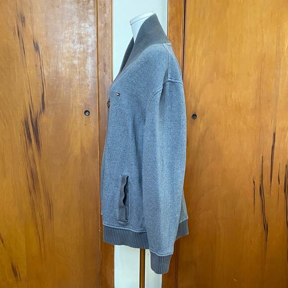 Men’s Light Gray Shawl Collar Cardigan Buttons Pockets Grandpa - Picture 4 of 10